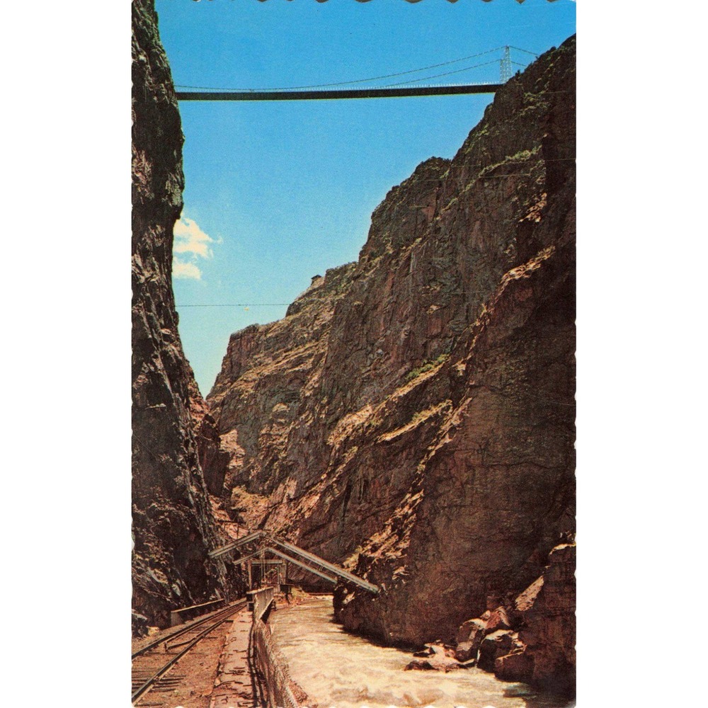 Vintage Royal Gorge Colorado Postcard Arkansas River Suspension Bridge 1970 - Picture 1 of 2